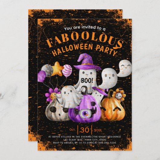 Schattige Ghosts en pompoenen BOO Halloween feest  Kaart (Voorkant / Achterkant)