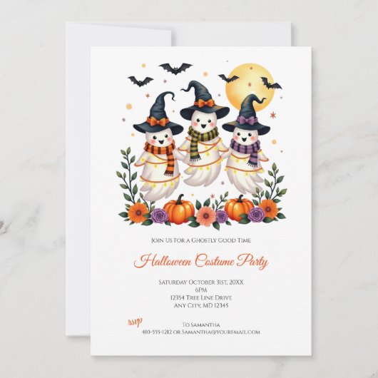 Schattige Ghosts Flowers Pompoenen Vleermuizen Hal Kaart (Voorkant)