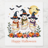Schattige Ghosts Flowers Pompoenen Vleermuizen Hal Wijn Etiket (Enkel label)