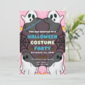 Schattige Ghosts Spiderwebs Stars Roze Halloween Kaart (Staand voorkant)