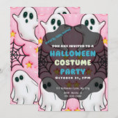 Schattige Ghosts Spiderwebs Stars Roze Halloween Kaart (Voorkant / Achterkant)