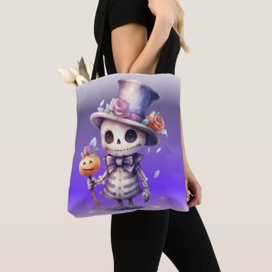 Schattige Ghoul in Top Hoed en Bow Stropdas Hallow Tote Bag (Dichtbij)