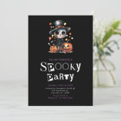 Schattige Ghoul Skelet in Top Hat Halloween Kaart (Staand voorkant)