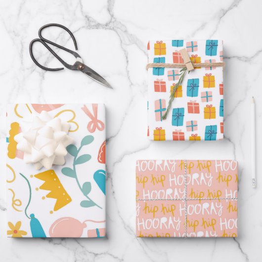 Schattige Gift Crown Hip Hip Hooray Inpakpapier Vel (Voorkant)