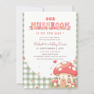 Schattige Gingang Roze Paddenstoel Baby Shower Kaart