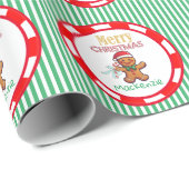 Schattige Gingbread Kerstmis Aangepaste Naam Groen Cadeaupapier (Rol Hoek)