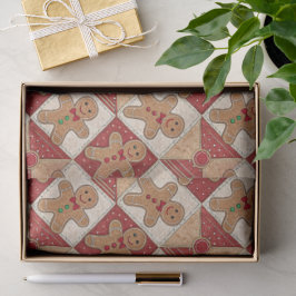 Schattige Gingbread Man Patchwork Kerstmis Tissuepapier