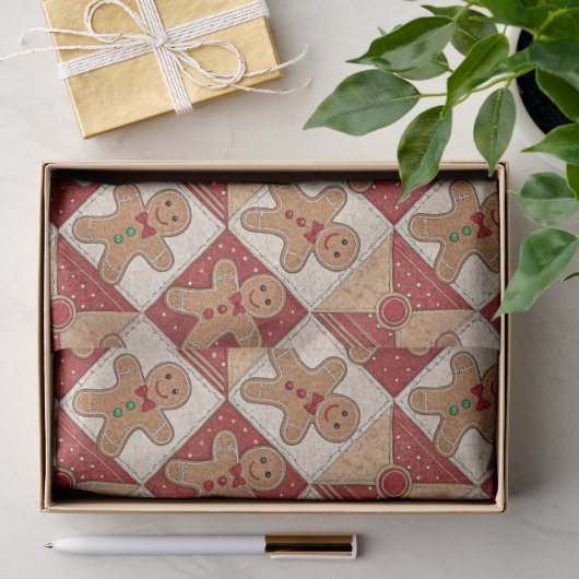 Schattige Gingbread Man Patchwork Kerstmis Tissuepapier (Geschenk)