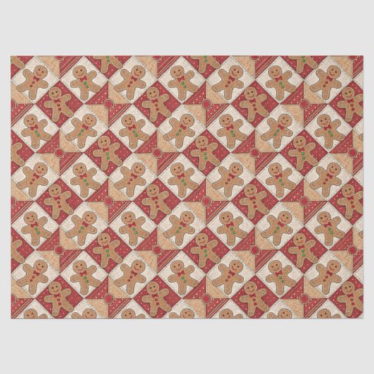 Schattige Gingbread Man Patchwork Kerstmis Tissuepapier (Voorkant)