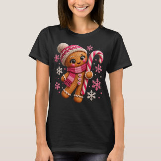Schattige Gingbread Roze Candy Cane Kerst Meisjes T-shirt