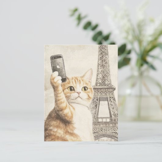 Schattige Ginger Cat neemt een selfie Briefkaart (Staand voorkant)