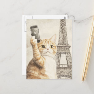 Schattige Ginger Cat neemt een selfie Briefkaart