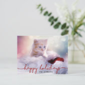 Schattige Ginger Kitten Cat Santa Hat Kerstmis Feestdagenkaart (Staand voorkant)
