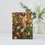 Schattige Ginger Kitten in een kerstboom Briefkaart (Staand voorkant)