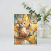 Schattige Ginger Kitten op een schommel Briefkaart (Staand voorkant)