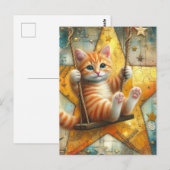 Schattige Ginger Kitten op een schommel Briefkaart (Voorkant / Achterkant)