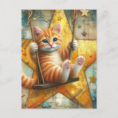 Schattige Ginger Kitten op een schommel Briefkaart (Voorkant)