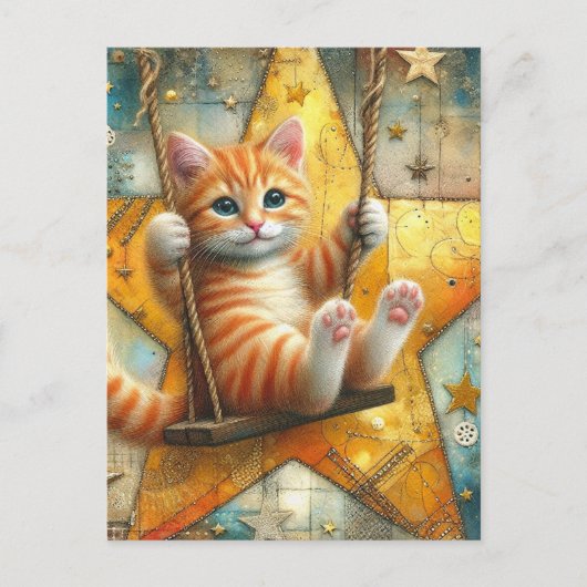 Schattige Ginger Kitten op een schommel Briefkaart (Voorkant)