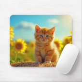 Schattige Ginger Kitten op het gebied van zonneblo Muismat (Met muis)