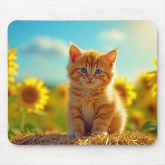 Schattige Ginger Kitten op het gebied van zonneblo Muismat (Voorkant)