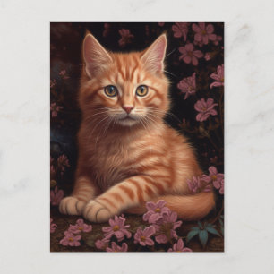 Schattige Ginger Kitten Pink Flowers Briefkaart