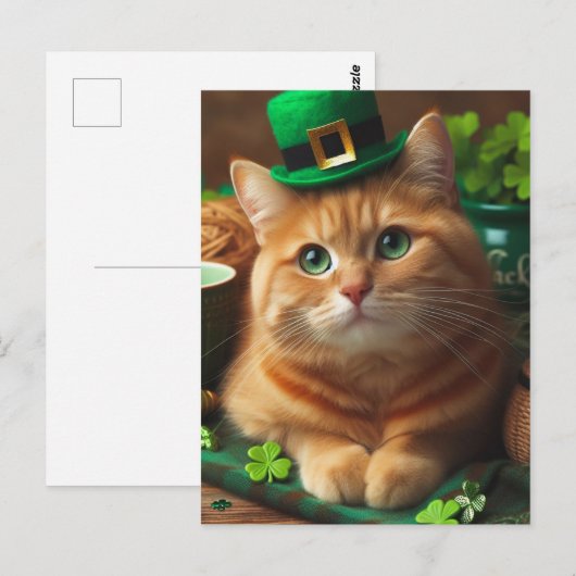 Schattige Ginger Saint Patricks Day Cat Briefkaart (Voorkant / Achterkant)