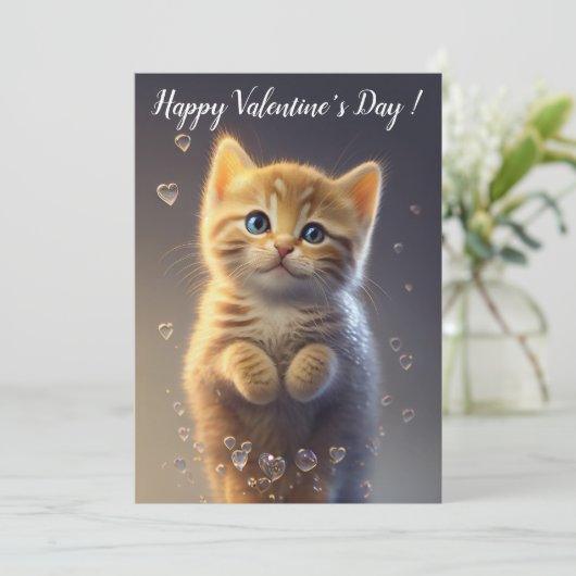 Schattige Ginger-tablet van Valentijnse Kitten Feestdagenkaart (Staand voorkant)