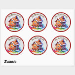 Schattige Gingerbread House Christmas Ronde Sticker<br><div class="desc">Waterverf Gingerbread House zal elke kerstvakantie opfleuren. Deze stickers sturen uw vakantiekaarten met veel plezier weg. U kunt deze stickers aanpassen om jouw naam toe te voegen of een feestelijke juichen te verspreiden.</div>
