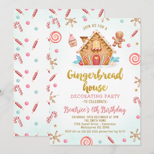 Schattige Gingerbread House Decorating Party Verja Kaart (Voorkant / Achterkant)