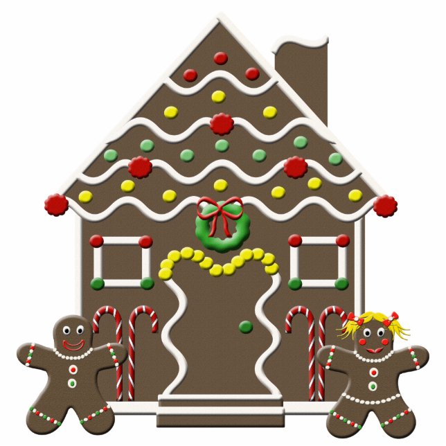 Schattige Gingerbread House Kerstmis beeldhouwkuns Staand Fotobeeldje (Voorkant)