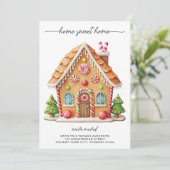 Schattige Gingerbread House Nieuw Adres Vakantie V Aankondiging (Staand voorkant)