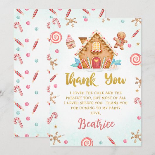 Schattige Gingerbread House Verjaardag Dank u kaar Kaart (Voorkant / Achterkant)