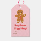 Schattige Gingerbread Man Christmas Pink Gift Labe Cadeaulabel (Voorkant)
