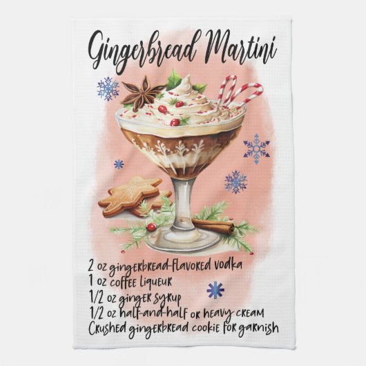 Schattige Gingerbread Martini Christmas Drink Rece Theedoek (Verticaal)