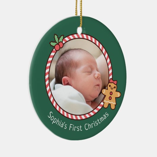 Schattige Gingerbread Meisje Baby Eerste Kerstmis  Keramisch Ornament (Rechts)