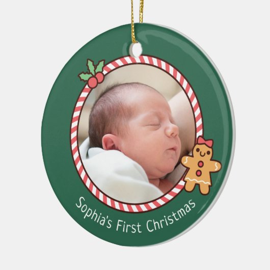 Schattige Gingerbread Meisje Baby Eerste Kerstmis  Keramisch Ornament (Links)