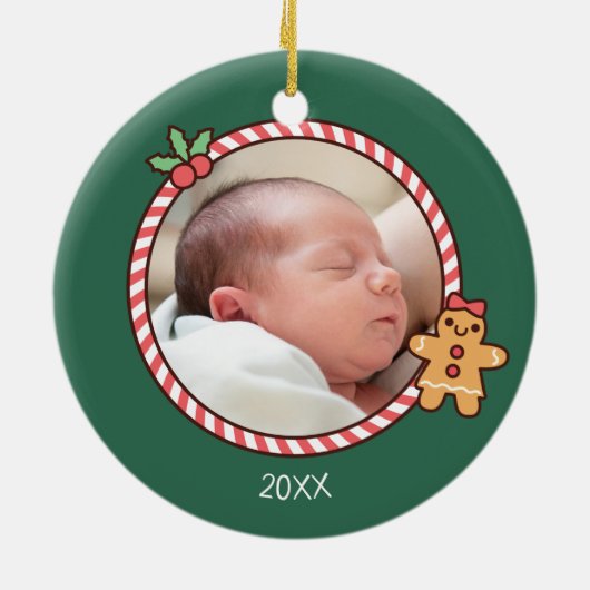 Schattige Gingerbread Meisje Baby Eerste Kerstmis  Keramisch Ornament (Achterkant)