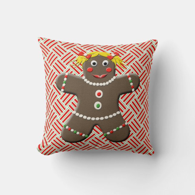 Schattige Gingerbread Meisje & Jongen Kerst Sierku Kussen (Voorkant)