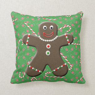 Schattige Gingerbread Meisje & Jongen Kerst Sierku Kussen