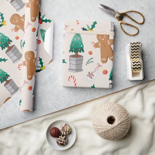Schattige Gingerman Snoepriet Kerstmis Cadeaupapier (Crafts)
