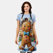 Schattige Gingerman Vrolijke Kerstkrart Kunst Schort (Gedragen)