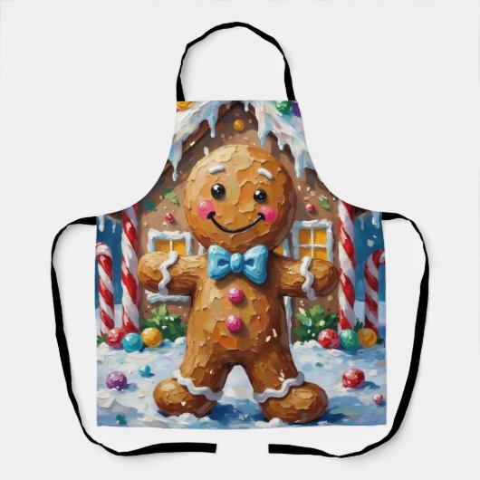 Schattige Gingerman Vrolijke Kerstkrart Kunst Schort (Voorkant)
