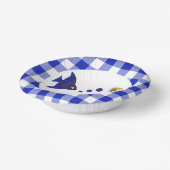 Schattige Gingham, Blauwe Vis & Ballon 1e Verjaard Papieren Kommen (Gebogen)