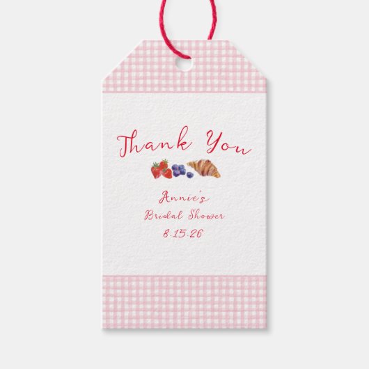 Schattige Gingham Brunch Vrijgezellenfeest Roze Da Cadeaulabel (Voorkant)