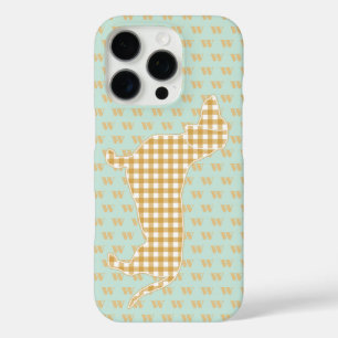 Schattige Gingham Dachshund Monogram Eend Blauw iPhone 16 Pro Hoesje