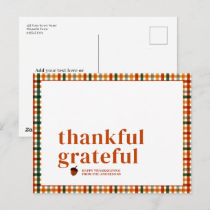 Schattige Gingham Dankbaarheid Thanksgiving Feestdagenkaart