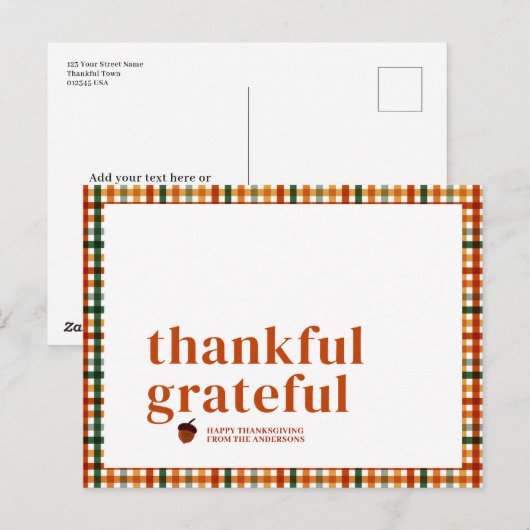 Schattige Gingham Dankbaarheid Thanksgiving Feestdagenkaart (Voorkant / Achterkant)