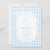 Schattige Gingham French Teddy Bear-Baby shower Kaart (Voorkant)