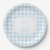Schattige Gingham French Teddy Bear-Baby shower Papieren Bordje (Voorkant)