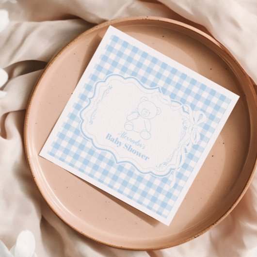 Schattige Gingham French Teddy Bear-Baby shower Servet